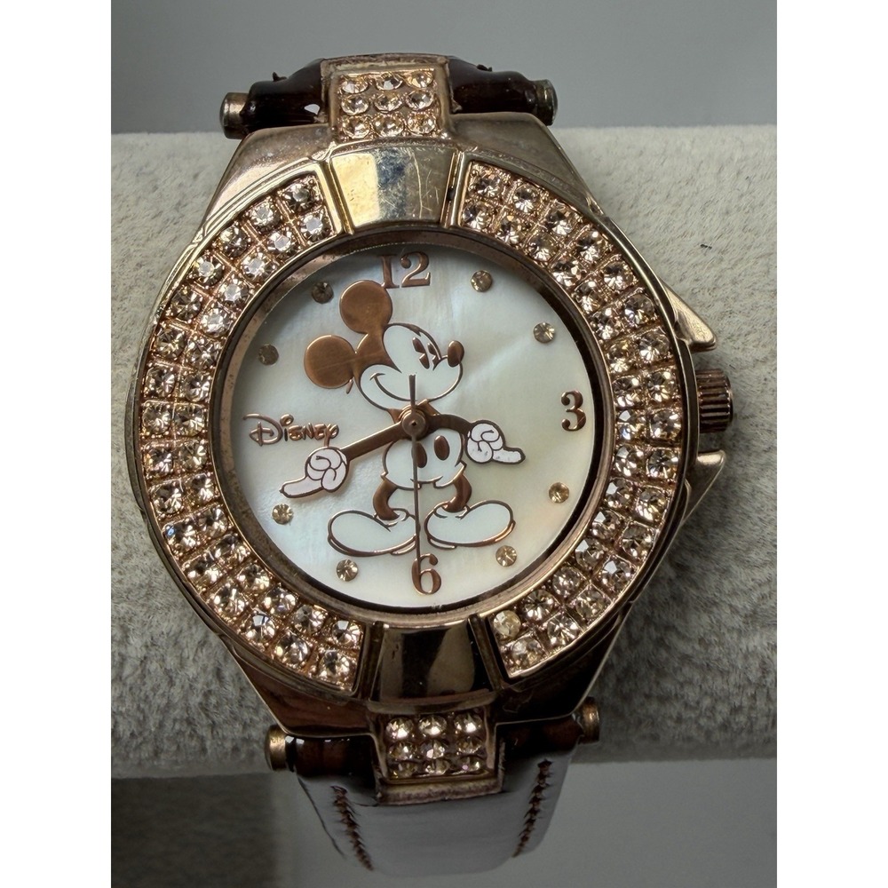 Disney Parks MK1338 New Battery Mickey Mouse Ladies MOP 35MM 7.5" Leather Band